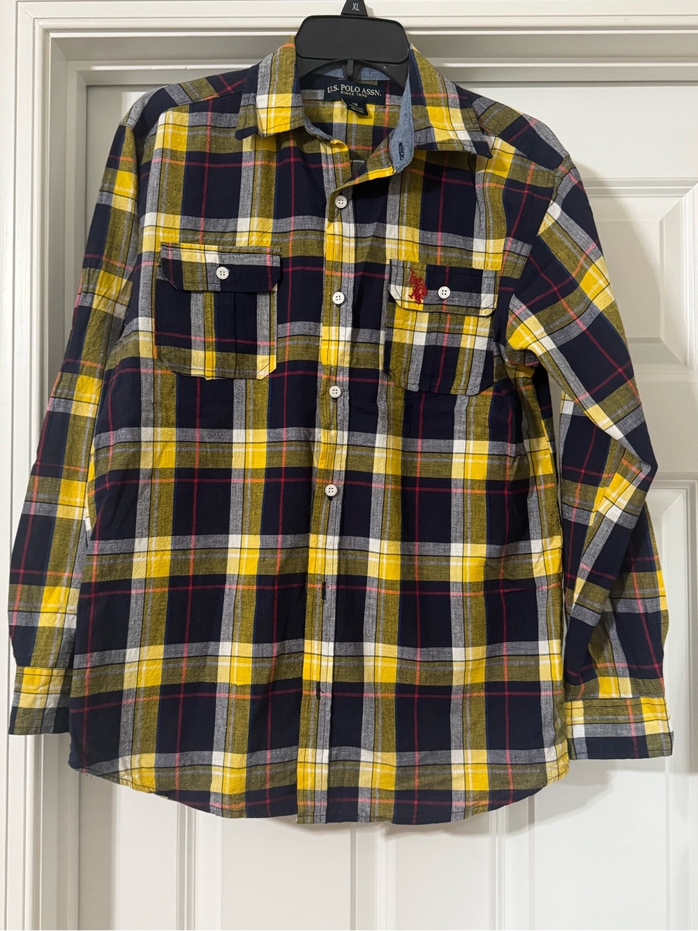 NWOT U.S. Polo Assn. Yellow, Navy & White Plaid Button-Down Shirt